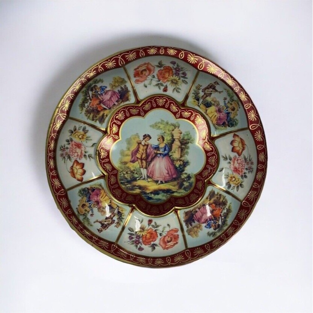 Daher Decorated Ware Metal 10" Bowl Dish Courting Couples Floral - As Is